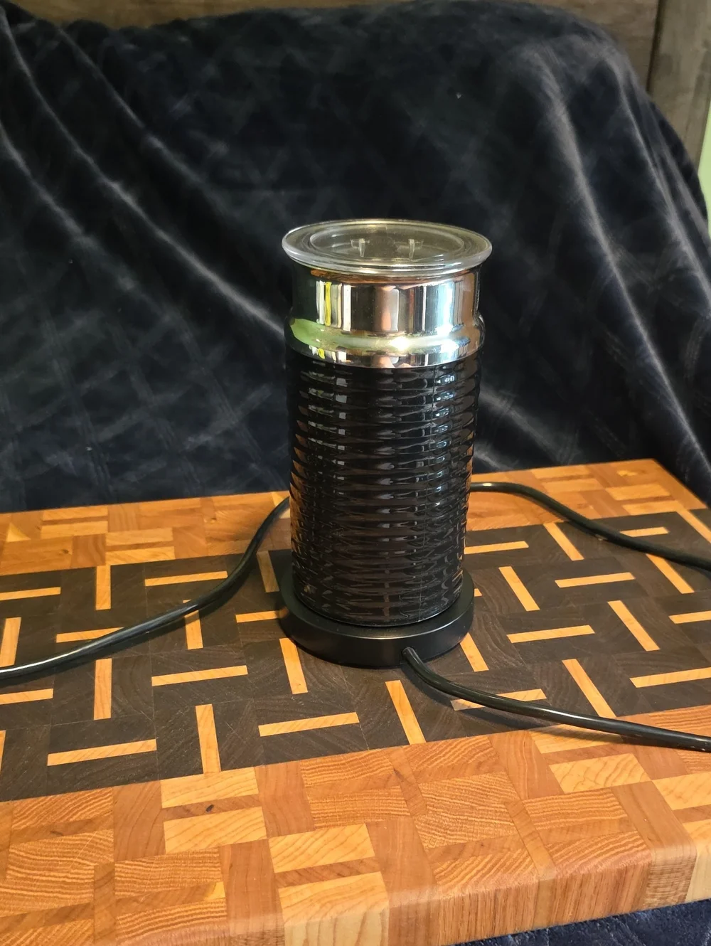Nespresso Black Electric Milk Frother with Chrome Lid